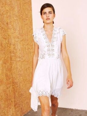 Ulla Johnson Lavinia White Cotton And Lace Dress, 6, Boho Bohemian Luxe
